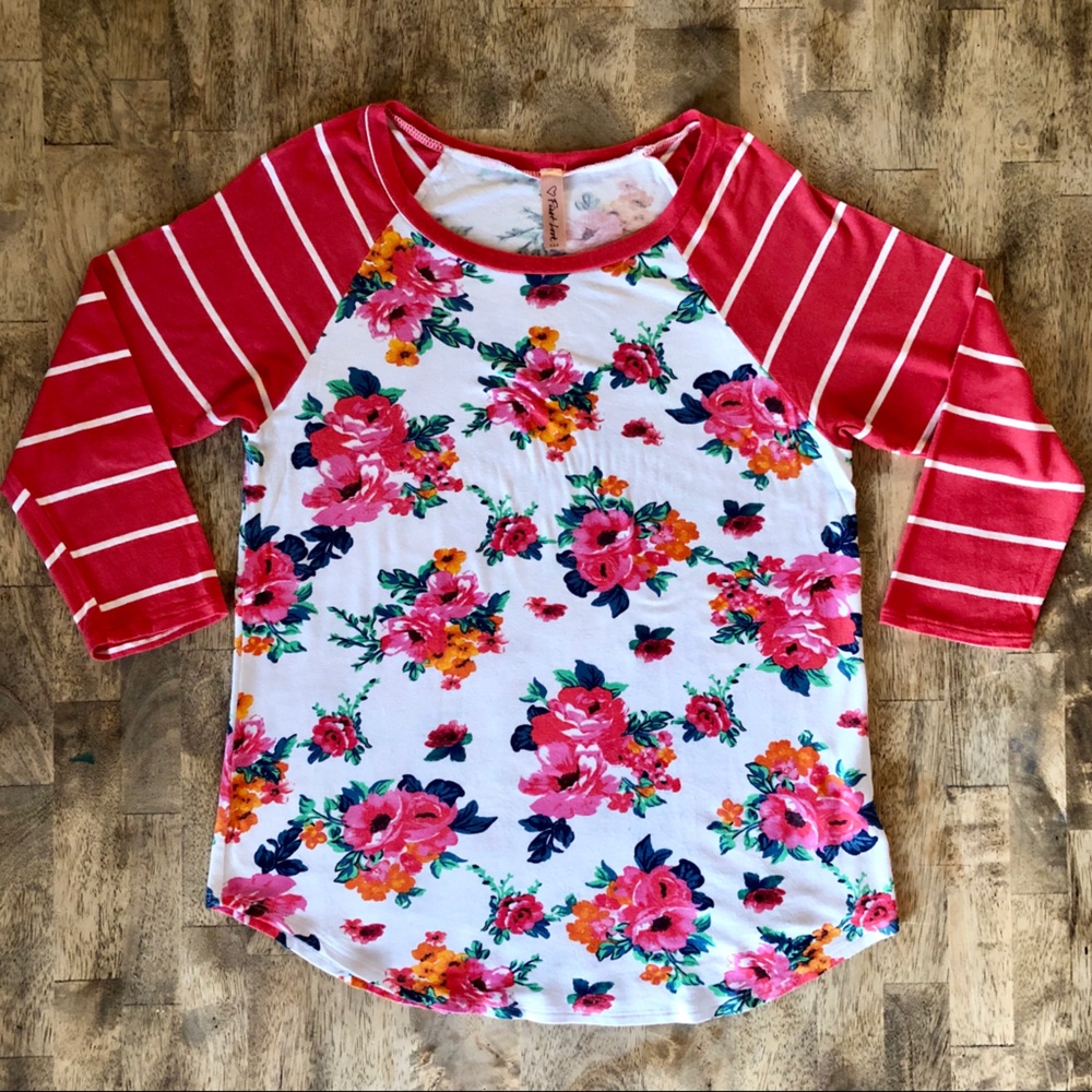 First Look Floral and Striped Top